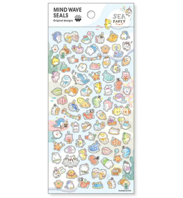 Colorful Mind Wave mini stickers featuring cute sea animals, original designs from Japan.