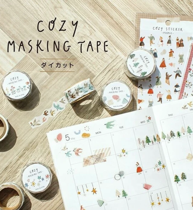 Cozy Washi masking washi tape ozdobna taśma 18mm x 5m MIND WAVE